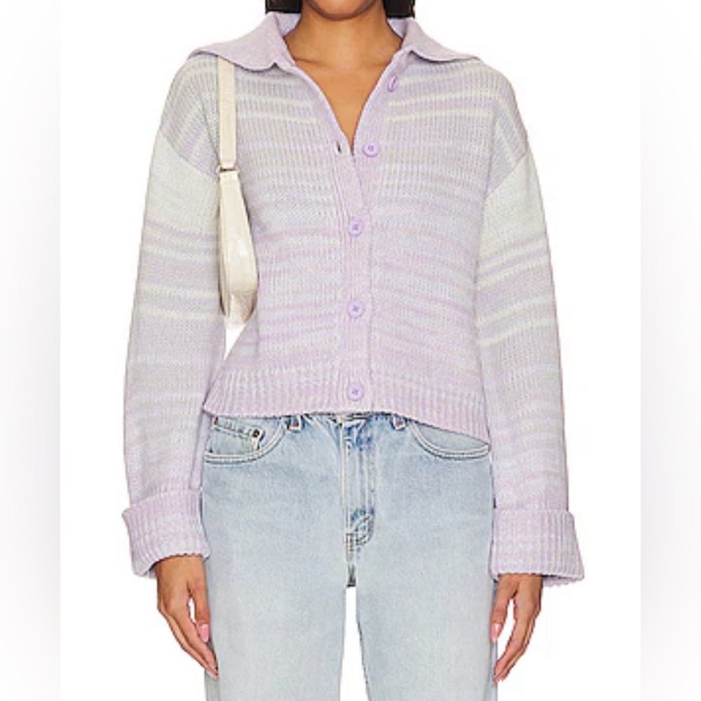 Revolve 525 Suzanne Ombré Purple Rose striped cardigan with chunky collar S NWT